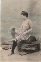 Woman on the beach, French erotic postcard