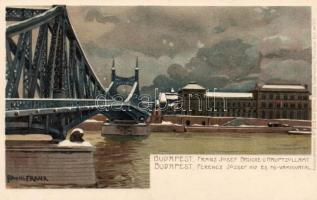 Budapest, Ferenc József híd, Fővámhivatal, Künstlerpostkarte No. 2118. von Ottmar Zieher s: Raoul Frank