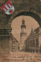 Sopron, Városház és torony, címer / coat of arms litho (EB)