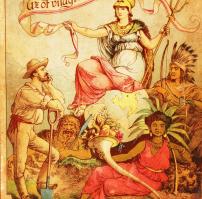 Az öt világrész. Kihuzható képeskönyv 20 szinezett képpel. (Chromolitográfiák.) Bp. cca. 1880. Riegl...