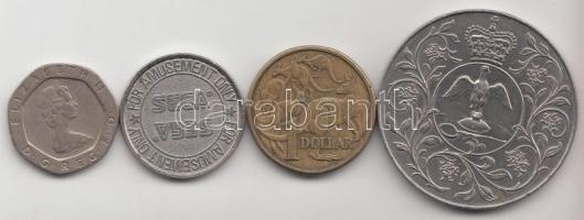 Nagy-Britannia 1977. 25P "II. Erzsébet királynő megkoronázásának 40. évfordulója" + 1983. 20P + Ausztrália 1985. 1$ + ~1990. "SEGA" játékszeton +   T:2 Great Britain 1977. 25 New Pence "Silver Jubilee of Reign" + 1983. 20 Pence + 1985. 1 Dollar + ~1990. "SEGA" jeton C:XF