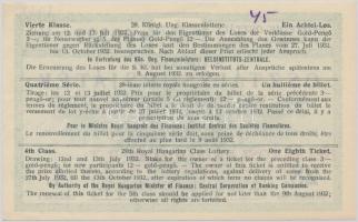 1932. "28. Magyar Királyi Osztálysorsjáték" 4. osztály 1/8 sorsjegye T:I-