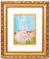 Tarcsányi Otília: Mátyás templom. Olaj, farost, jelzett, újszerű keretben, 13×9 cm