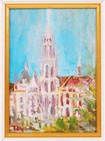 Tarcsányi Otília: Mátyás templom. Olaj, farost, jelzett, újszerű keretben, 13×9 cm
