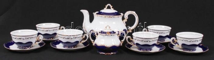 Zsolnay Pompadour hiányos teás készlet, összesen: 14 db, jelzett, hibátlan/ Flawless Zsolnay chinawa...