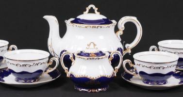 Zsolnay Pompadour hiányos teás készlet, összesen: 14 db, jelzett, hibátlan/ Flawless Zsolnay chinawa...