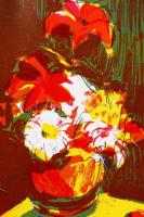 Vilhelm (Wilhelm) Károly (1943-2011): Tűzliliomok. Színes litográfia (próba), papír, jelzett, 37×26 ...