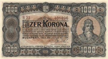 1923. 1000K "Magyar Pénzjegynyomda Rt" T:II Adamo K37