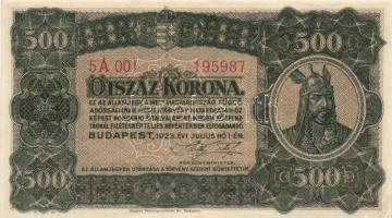 1923. 500K "Magyar Pénzjegynyomda Rt. Budapest" T:I- Adamo K34