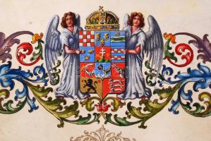 1918 Kövér Kálmán Med. Univ. Doctor 50 éves aranydiplomája latin nyelven, Morzsányi József díszműves...