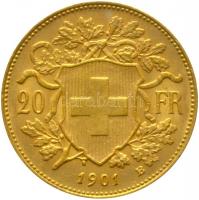 Svájc 1901B 20Fr Au "Helvetia" (6.47g/0.900) T:2
Switzerland 1901B 20 Francs Au "Helv...