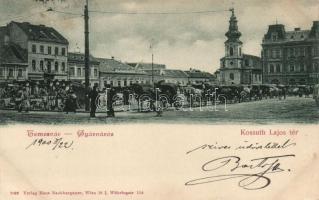 Temesvár, Gyárváros, Kossuth Lajos tér / square, market, church (EK)
