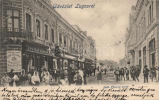 Lugos, Deák Ferenc utca, Epstein Sándor üzlete, Kézműárú raktár a "Kék Csillaghoz" / street, shops, warehouse (EK)