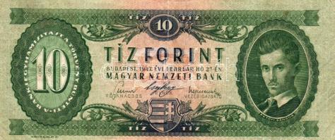 1947. 10Ft előlapi nyomata erősen lecsúszva T:II