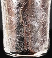 Antik orosz ezüst (Ag.) keresztelő pohár, jelzett, mesterjeggyel, alján apró horpadás, gazdagon cize...