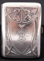Szecessziós ezüst (Ag.) cigarettatálca, monogramos, jelzett, nettó:74 g, 9×6 cm / Antique silver cigarette case