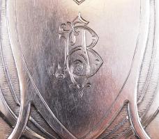 Szecessziós ezüst (Ag.) cigarettatálca, monogramos, jelzett, nettó:74 g, 9×6 cm / Antique silver cig...