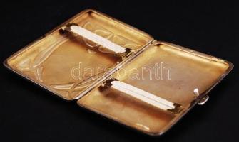 Szecessziós ezüst (Ag.) cigarettatálca, monogramos, jelzett, nettó:74 g, 9×6 cm / Antique silver cig...