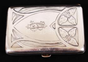 Szecessziós ezüst (Ag.) cigarettatálca, monogramos, jelzett, nettó:74 g, 9×6 cm / Antique silver cig...