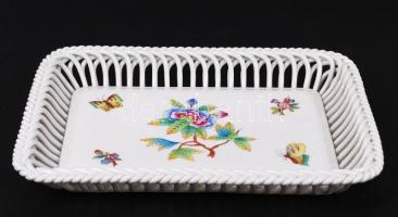 Herendi Viktória mintás áttört kis tál, kézzel festett, jelzett, hibátlan, 21×16 cm/ Handpainted Her...