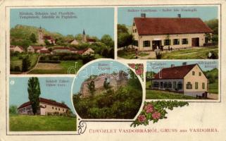 Vasdobra, Neuhaus am Klausenbach; church, school, rectory, Saller restaurant, Tábor castle, notary's office (EK)