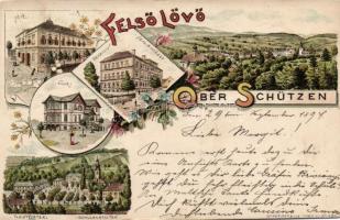 1897 Felsőlövő, Oberschützen; hotel, villa, educational institution, floral, litho (fl)