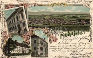 1899 Pinkafő, Pinkafeld; Hotel Lehner, castle, school, floral, litho (EK)