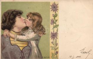 1899 Mother and daughter, floral litho s: Mailick