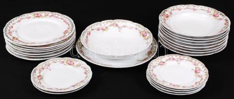 6 személyes Limoges-i étkészlet, 6 mélytányér, 6 lapos tényér, 6 kistányér, 1 pecsenyés tál, 1 lapos...