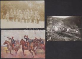3 db fotó: Piave,főtisztek huszárok, festmény, 8×10-9×12 cm