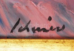 Schéner Mihály (1923-2009): Bohócok. Olaj, farost, keretben, 70×50 cm