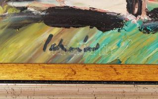 Schéner Mihály (1923-2009): Házak. Olaj, farost, keretben, 50×70 cm