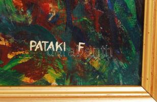 Pataki Ferenc (1941-): Hegyek közt. Olaj, farost, jelzett, keretben, 50×70 cm