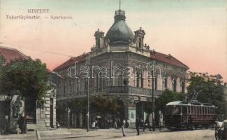 Budapest XIX. Kispest, Takarékpénztár, Stefány Ede kávéháza, villamos