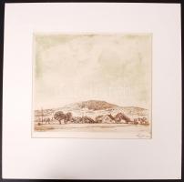 Ősz Dénes (1915-1980): Remetén túl. Rézkarc, papír, jelzett, paszpartuban, 24×28 cm