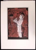 Bicskei Mária: Leány galambbal. Színezett rézkarc, papír, jelzett, paszpartuban, 40×30 cm