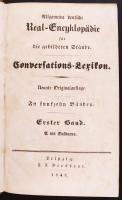 Allgemeine deutsche Real-Enciklopädie für die gebildeten Stände. Conversations Lexicon. In zwölf Bänden. Erster Band. Neunte Originalauflage. Leipzig, 1843, Brockhaus. Félbőrt kötés, színezett lapszélek, jó állapotban.