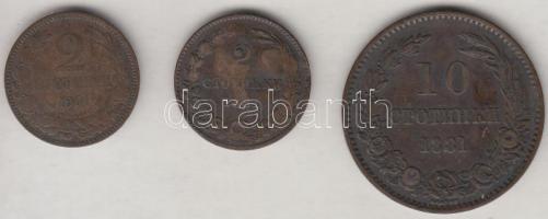 Bulgária 1881. 2S + 10S + 1901. 2S (2x) T:2-3
Bulgaria 1881. 2 Stotinki + 10 Stotinki + 1901. 2 Stot...