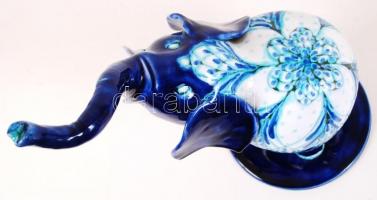 Morvay Zsuzsa (1946-): Elefánt. Kézzel festett, mázas kerámia, jelzett, hibátlan, m:36 cm