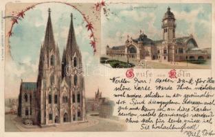 Köln, Dom, Hauptbahnhof / cathedral, railway station, floral litho