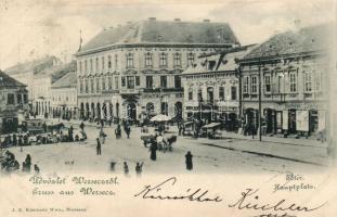 Versec, Main square, shops of Lövenstein and Győri (fa)