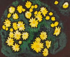 Tóth Erika: Sárga virágok. Vegyes technika, selyem-karton, jelzés nélkül, újszerű keretben, 70×54 cm