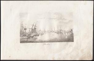 cca 1800 3 db amerikai témájú rézmetszet (Boston, Virginia, Hudson), 14x8 cm