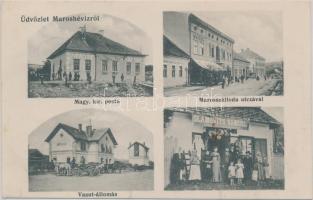 Maroshévíz Slamovits Sámuel vegyeskereskedése, vasútállomás, posta, Maros szálloda / shop, railway station, Hotel Maros (EK)