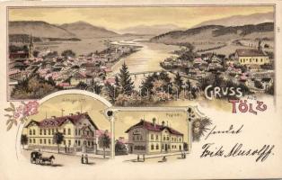 Tölz, Amtsgericht, Postamt / court, post office, litho