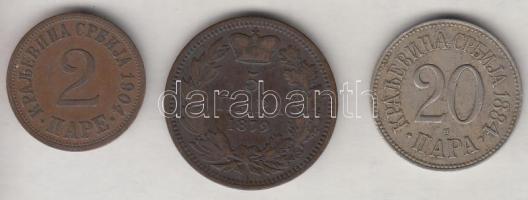 Szerbia 1879. 5P + 1884. 20P + 1904. 2P T:vegyes Serbia 1879. 5 Para + 1884. 20 Para + 1904. 2 Para C:mixed