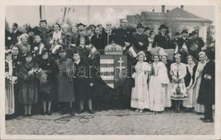 Léva, Kossuth Lajos tér, bevonulás / square, entry of the Hungarian troops, vissza So. Stpl