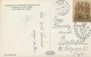 Léva, Kossuth Lajos tér, bevonulás / square, entry of the Hungarian troops, vissza So. Stpl