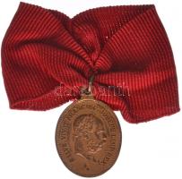 Osztrák-Magyar Monarchia 1898. Ferenc József uralkodásának 50. évfordulója fém emlékmedál piros csokorszalagon (32x23mm) T:exPP Austro-Hungarian Monarchy 1898. 50th Anniversary of the reign of Franz Joseph "SALVE, VIVAT FRANCISC.JOSEPH I.IMP.REX. / 1848 VIRIBUS UNITIS 1898" metal medallion on red ribbon (32x23mm) C:exPP