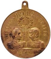 Osztrák-Magyar Monarchia 1914. "Az Osztrák-Magyar Monarchia és Németország egyesült népeinek emlékére" aranyozott Br győzelmi medál (36mm) T:2- Austro-Hungarian Monarchy 1914. "Medallion commemorates the union of the people of the Austro-Hungarian Monarchy an Germany" gold plated medal (36mm) C:VF